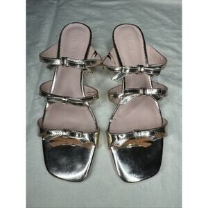 J. Crew Metallic Triple Strap Bow Kitten‎ Heel Sandal Size 8 ($198 Original)